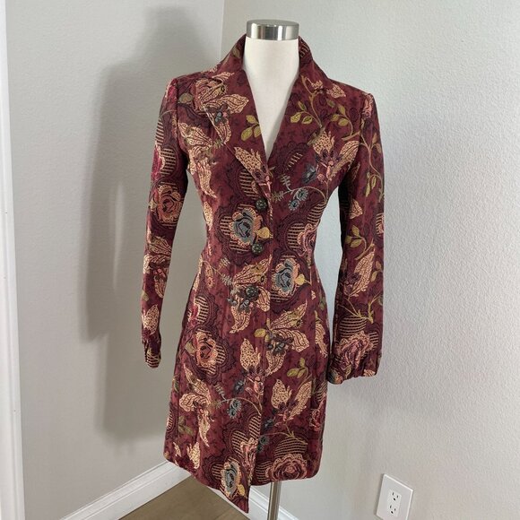 Cabi Womens 4 Brocade Jacobean Floral Tapestry Trench Jacket Coat Mid Length - Picture 1 of 14